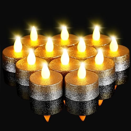 Retisee 48Pcs Flameless LED Tea Lights Gold Silver