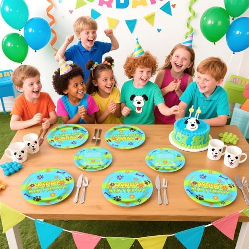 Grencian 96Pcs Cartoon Dog Tableware Set