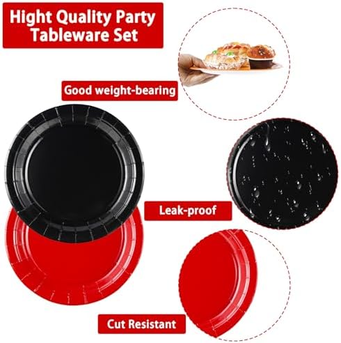 200 Pcs Red Black Party Plates Napkins and Forks Set