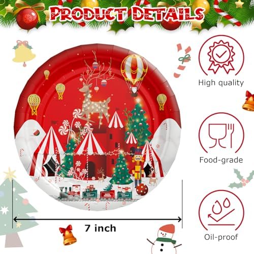 AFZMON 50 Pack Red Reindeer Christmas Plates