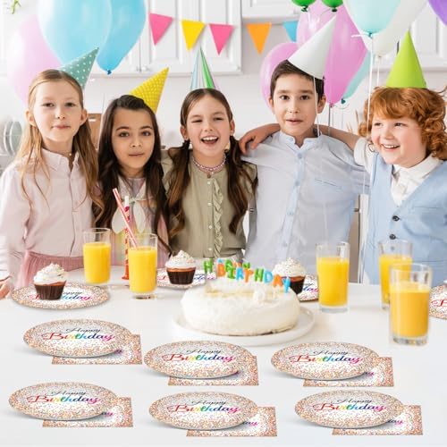 50PCS Confetti Sprinkles Plates and Napkins Birthday Party Set for 25 Guests