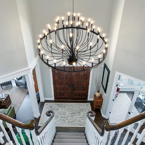 60 Inch 48 Light Black Chandelier for High Ceilings