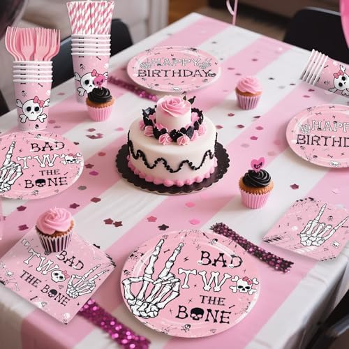 139pcs Bad Two the Bone Party Decorations Girl Tableware Set