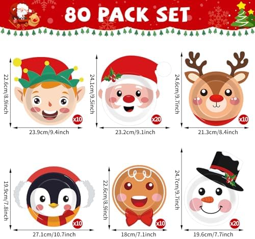 Wiooffen 80 Pcs Christmas Paper Plates Party Supplies