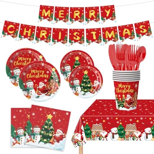 177PCS Christmas Paper Plates Napkins Party Supplies