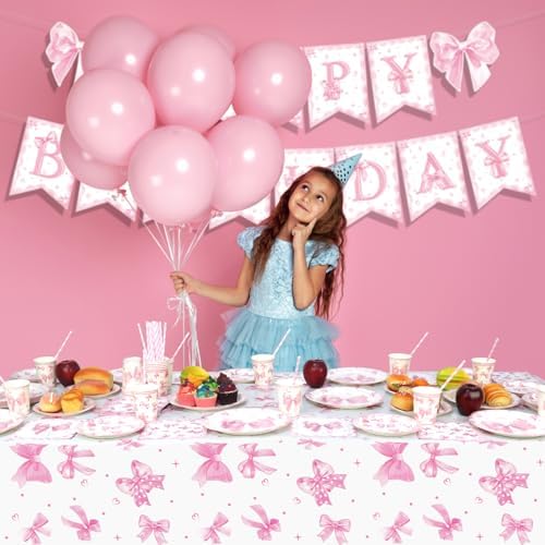 Pink Bow Party Decorations Set for 20 Guests
