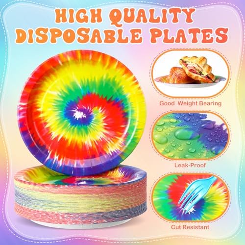 Mimorou 100 Pcs Tie Dye Plates 9 Inch Party Supplies