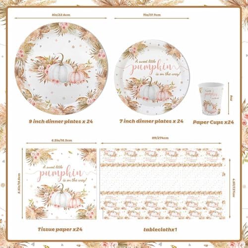 MEHOFOND Little Pumpkin Baby Shower Decor Tableware Set 194 Pcs