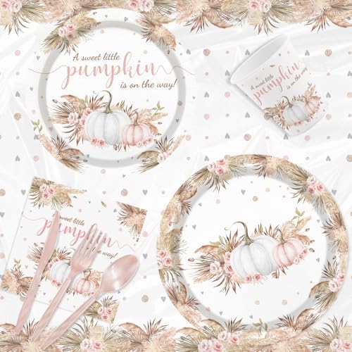 MEHOFOND Little Pumpkin Baby Shower Decor Tableware Set 194 Pcs