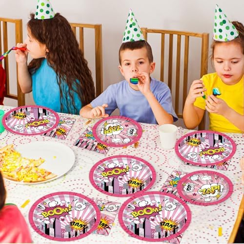 52 Pcs Superhero Party Plates and Napkins Set for 16 Guests