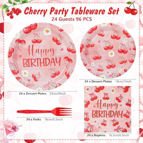 PHOGARY Cherry Themed Party Decorations for 24 Guests