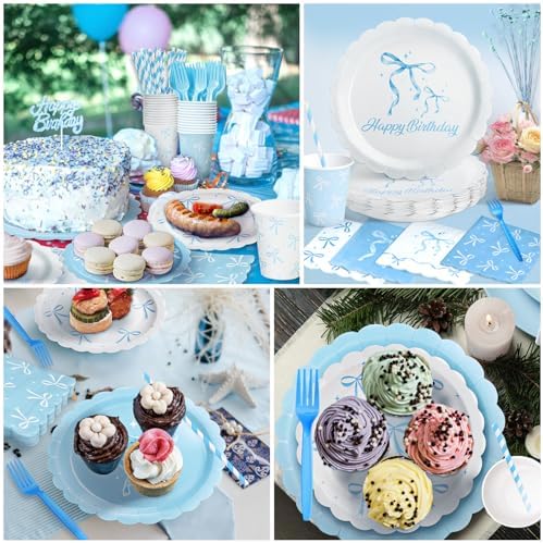 190 Pcs Blue Bow Party Decorations Serves 24