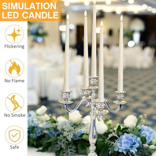 50 Pcs Ivory Flameless Taper Candles with LED Light