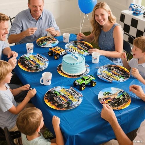 Grencian 96Pcs Monster Truck Party Plates and Napkins for Kids