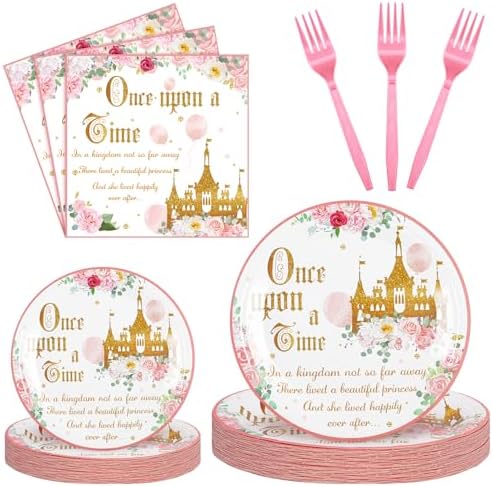 Sunnyray 96 Piece Castle Birthday Tableware Set for 24 Guests