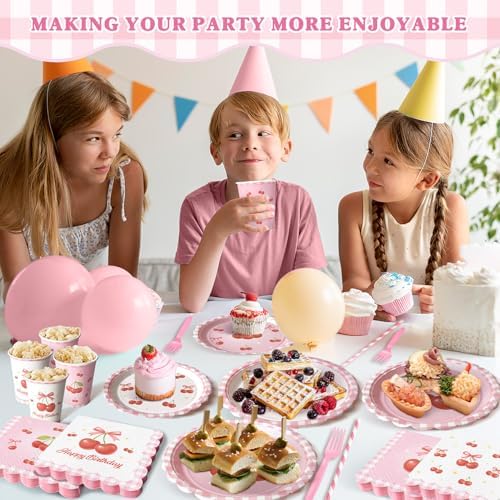 Kinovo 300 Pcs Cherry Plates Napkins Set Serves 50