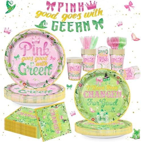 121Pcs Pink Green Witch Party Decorations Set