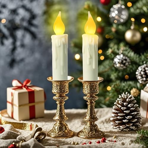 Real Wax Flameless Taper Candles with Timer Set of 2