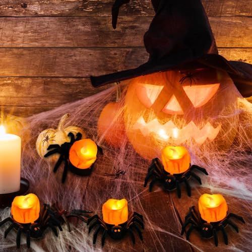 6PCS Halloween Spider LED Tea Light Decorations