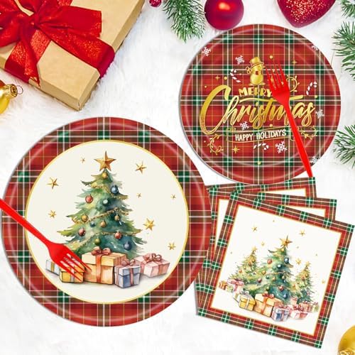 Dixutzi 96Pcs Christmas Plates and Napkins Set