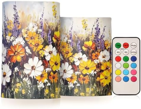 Yellow White Purple Flameless Candles with Remote Control Set of 2