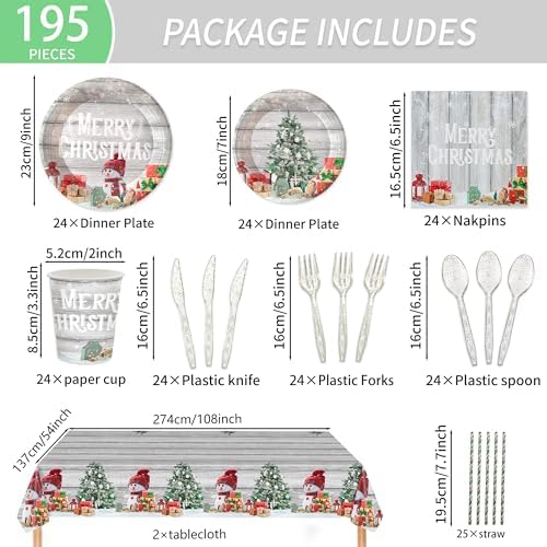 195pcs Christmas Party Supplies Set for 24 Guests