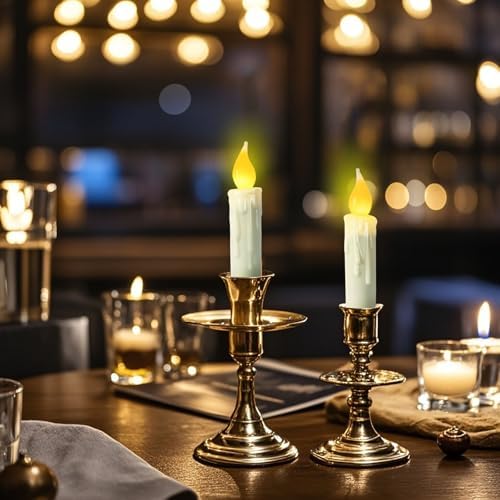 Real Wax Flameless Taper Candles with Timer Set of 2