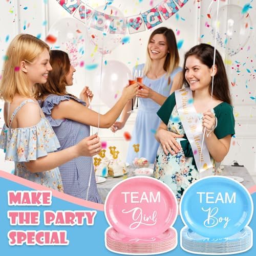 Suclain 50 Pcs Gender Reveal Plates Blue and Pink Oval Disposable Party Tableware