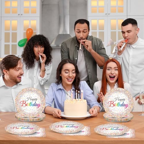 50PCS Confetti Sprinkles Plates and Napkins Birthday Party Set for 25 Guests