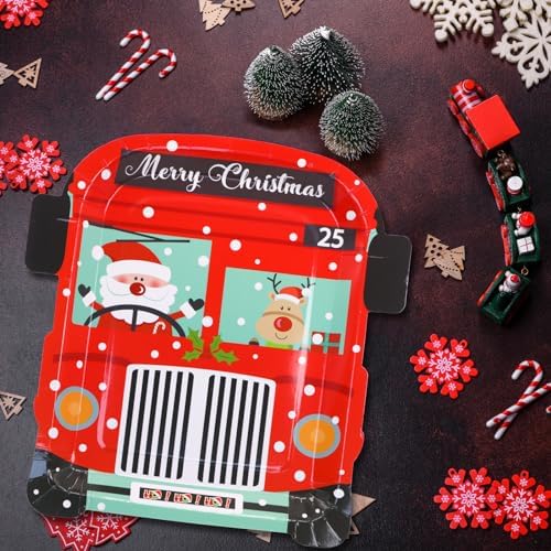 BFUN Santa Claus Bus Christmas Paper Plates 50 Count