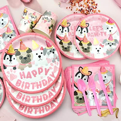 KEFAN Dog Birthday Party Supplies Kit Pink