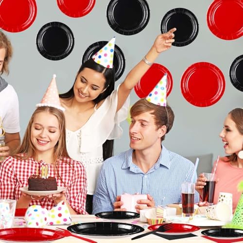 200 Pcs Red Black Party Plates Napkins and Forks Set