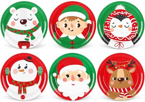 Whaline 9 Inch Christmas Paper Plates 24Pcs