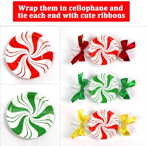 80Pcs Christmas Peppermint Disposable Plates 7 Inch Red Green Striped Partyware