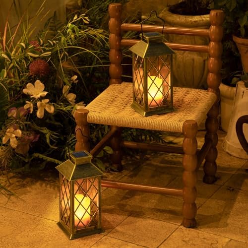 2Pack 11 Inch Outdoor Solar Lanterns Waterproof Garden patio Flickering Candle Lights
