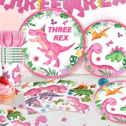 Three Rex Birthday Decorations Set for Girls