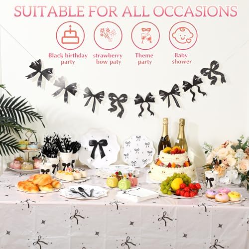 Sawysine 202 Pcs Black Bow Party Supplies Set for 25 Guests