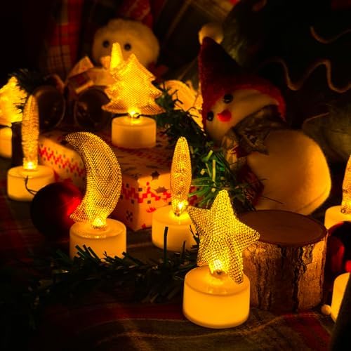 6PCS Star LED Tea Lights Candles for Holiday Decor