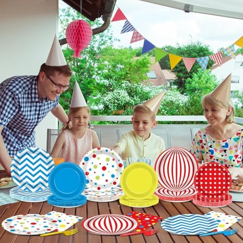 96Pcs Carnival Party Plates Napkins Set for 24 Guests