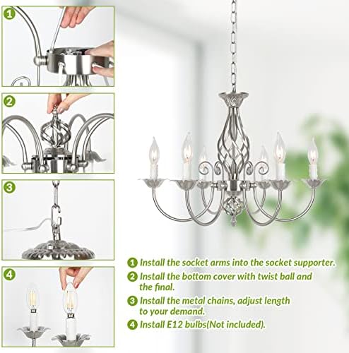 6-Light Farmhouse Candle Chandelier for Living Room Ceiling Light