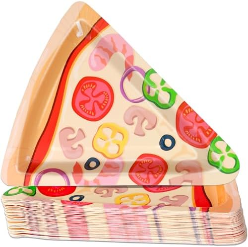 50 Pcs Pizza Shaped Paper Plates Birthday Party Decorations