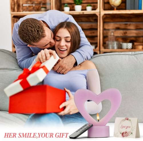 Pink Heart Shape LED Candle with Remote Control