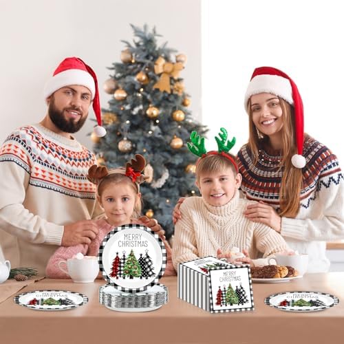 CHUNNIN 50 Pcs Christmas Tree Plates and Napkins Set