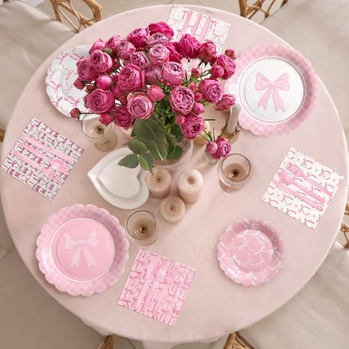 Pink Bow 350 Pcs Party Tableware Set for 50 Guests
