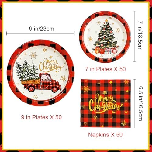 150PCS Christmas Paper Plates and Napkins Set