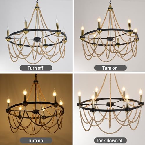 COCOSTAR Black Beaded Chandelier with 6-Light 28 Inch Large