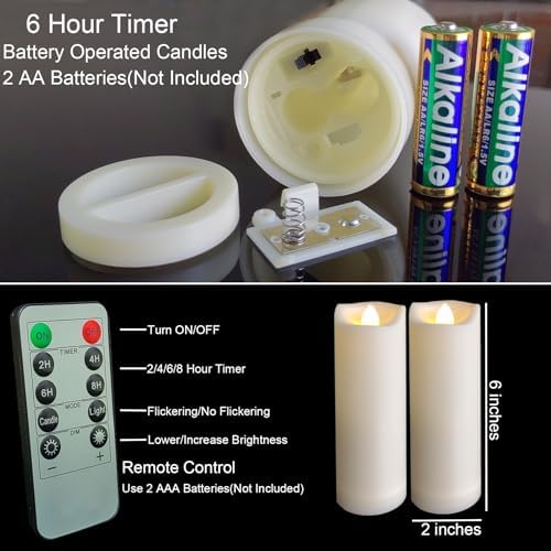 2x6 Inch Outdoor LED Battery Operated Candles with Timer and Remote