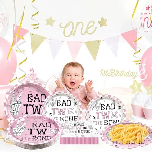 180pcs Bad Two The Bone Party Plates Set for 60 Guests