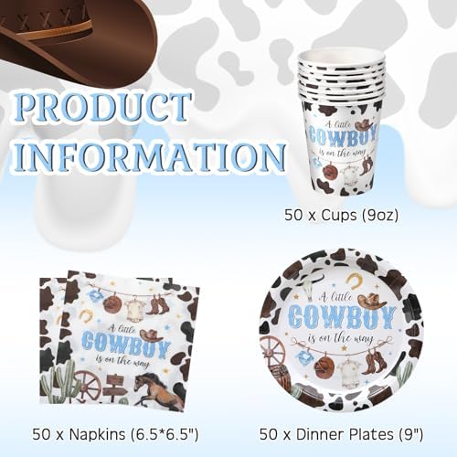 Ziliny 150 Pcs Cowboy Party Tableware Set Plates Cups Napkins
