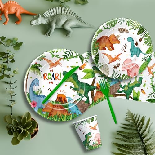 Dinosaur Birthday Decorations Tableware Set 24 Guests